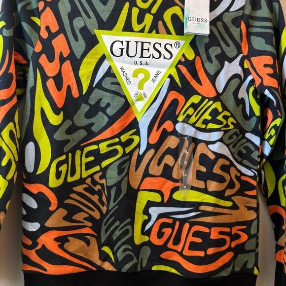 Guess Multicolor Graffiti Crew Neck Terry Sweatshirt sweater size 10 - Picture 8 of 11